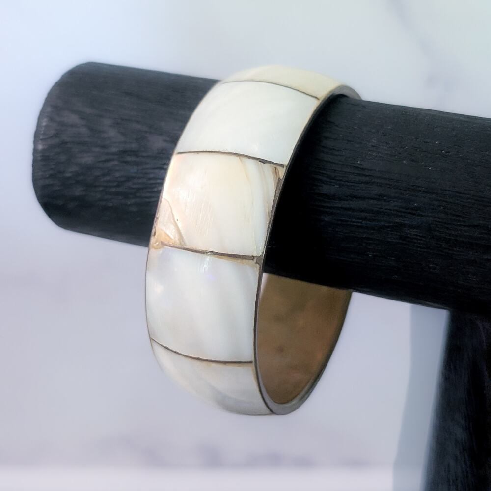 Vintage Bracelet Brass & Mother of Pearl Bangle